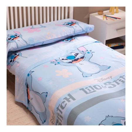 Set lenjerie pat, 3 piese, husa saltea 105x200 cm, cearceaf pat 180x280 cm, fata perna 50x70 cm, albastru, Stitch [1]