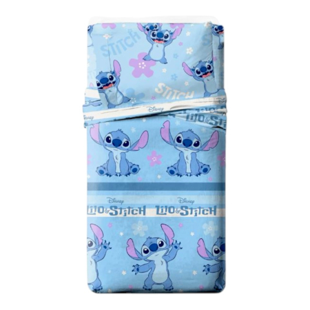 Textile - Set lenjerie pat, 3 piese, husa saltea 105x200 cm, cearceaf pat 180x280 cm, fata perna 50x70 cm, albastru, Stitch