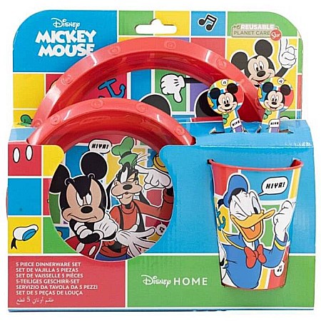 Set 5 piese pentru servit masa, plastic, fără BPA, roșu, better Together, Mickey Mouse, Disney