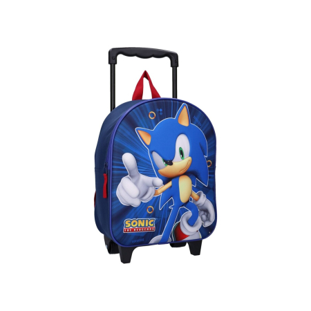 Troler - Troler 3D, cu un compartiment, 32x26x11 cm, bretele ajustabile și întărite, albastru, Happy, Sonic