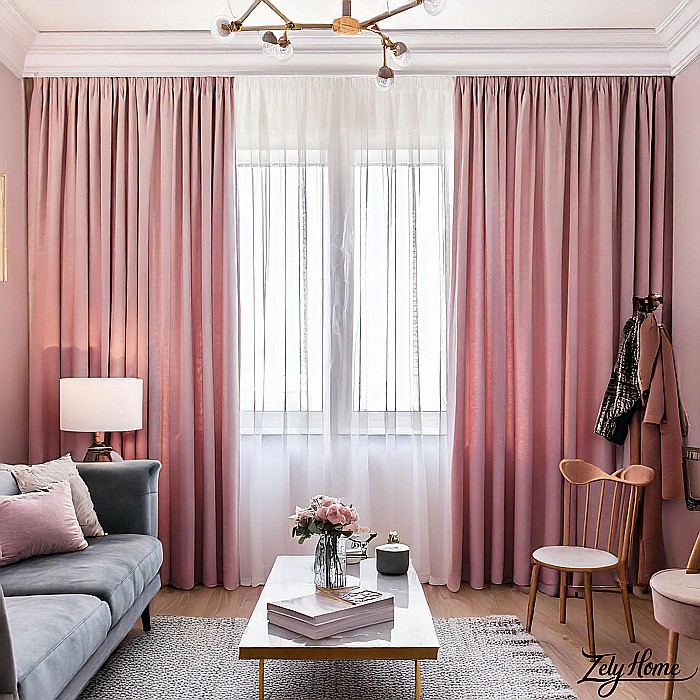 Draperii Catifea Simplu Roz Somon [2]