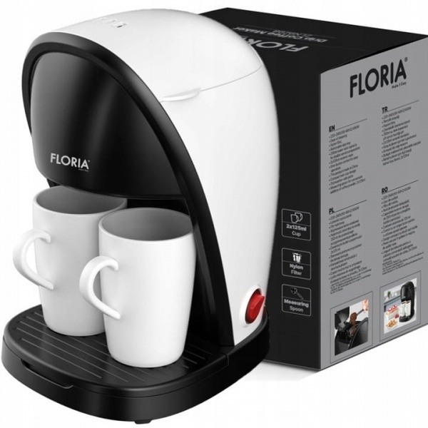 Aparat de facut cafea Floria ZLN9298, filtru de nailon, cupa pentru masurat, 2 cesti incluse, Alb [4]