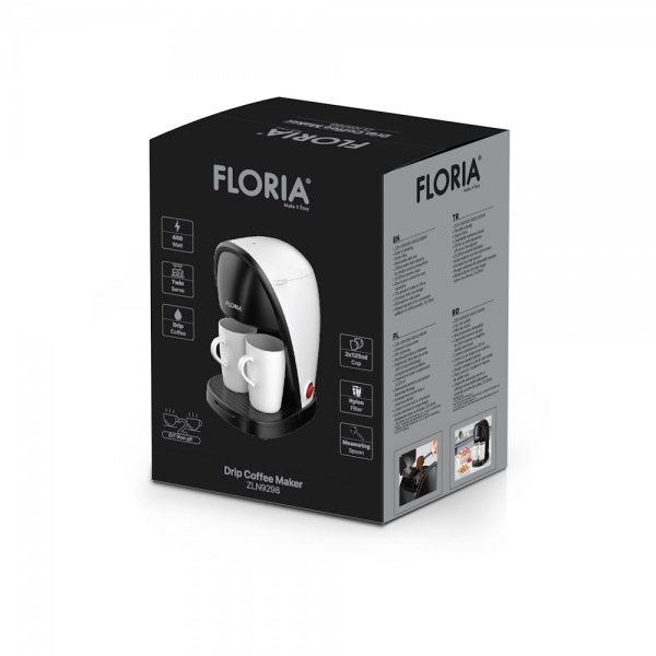 Aparat de facut cafea Floria ZLN9298, filtru de nailon, cupa pentru masurat, 2 cesti incluse, Alb [3]