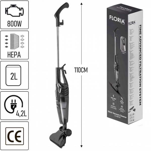 Aspirator vertical Floria ZLN8191 Negru, 2 in 1, fara sac, 800W, cablu de 4.2 m [6]