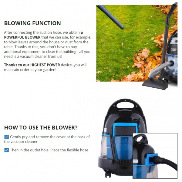 Aspirator ZILAN ZLN-8945 Albastru cu filtrare prin apa si uscata,2000W, [5]