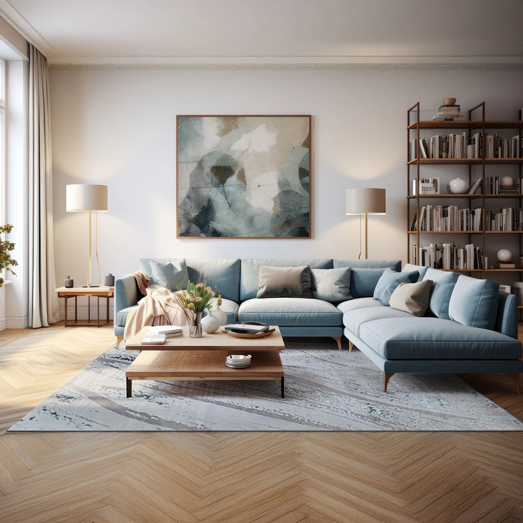 Covor modern Kingston Silver Flow gri cu design abstract argintiu pentru living [2]