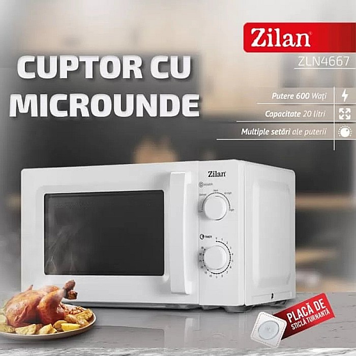 Cuptor cu microunde Zilan ZLN4667 Alb, putere 600 W, 20L, Timer [3]