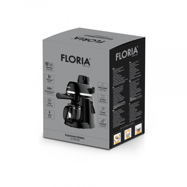 Espressor Floria ZLN9358 Negru, putere 800W, presiune de 3.5 bari, usor de curatat [4]