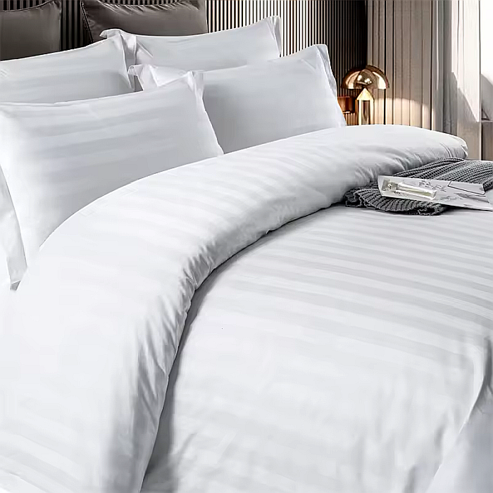 Lenjerie pentru pat dublu, din damasc, ceaceaf simplu, 6 piese, alb [3]