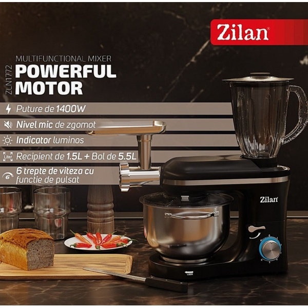 Mixer, blender si masina de tocat 3 in 1 Zilan ZLN1772 Negru, 6+1 nivele de control al vitezei, 1400W [7]