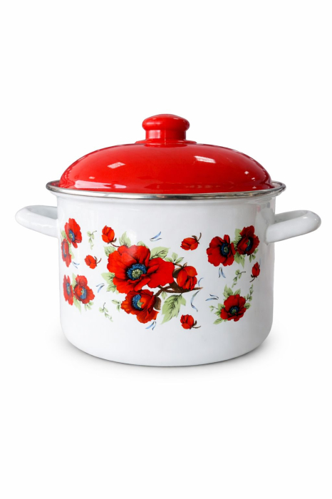 Oală emailată flori roșii compatibilă inducție 6.3L [2]