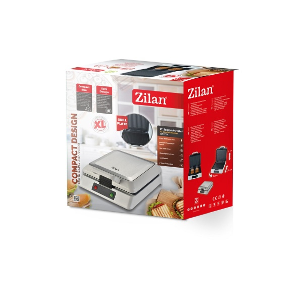 Sandwich Maker XL Zilan ZLN4728 Argintiu, plita grill, indicator luminos, sistem de inchidere, putere 1200W [3]