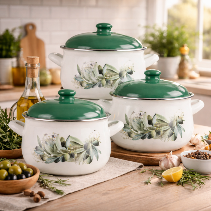 Set cratițe emailate 6 piese model măsline compatibile cu inducție [2]