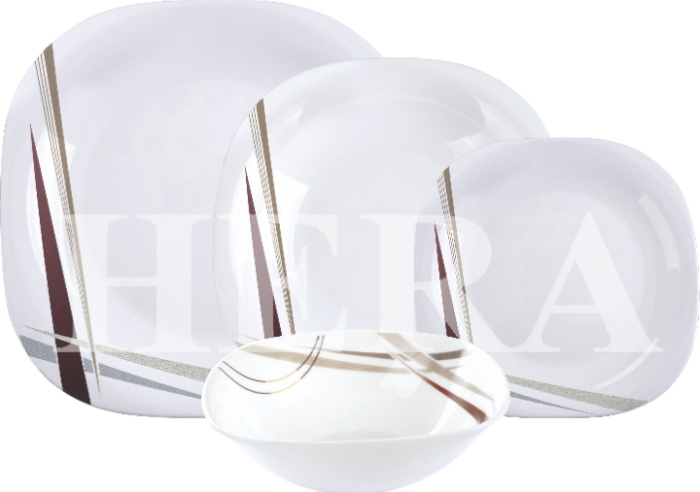 Set farfurii opal alb maro design geometric elegant masa [2]