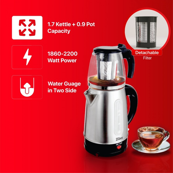 Set fierbator electric+ceainic FLORIA ZLN-3581,Inox/Negru Putere 2200W, [2]