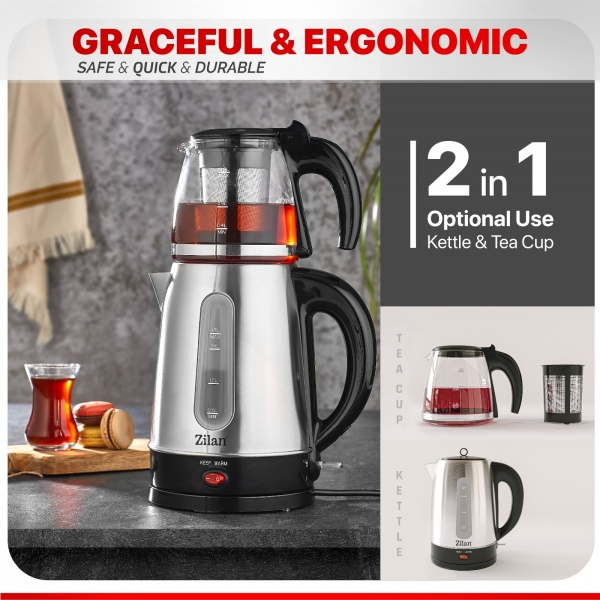 Set fierbator electric+ceainic FLORIA ZLN-3581,Inox/Negru Putere 2200W, [4]