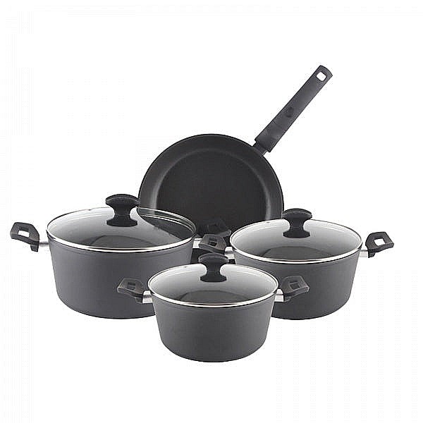 Set oale aluminiu 7 piese Zilan ZLN-3277, Strat interior neaderent, Manere ebonita, Capace sticla termorezistenta [2]