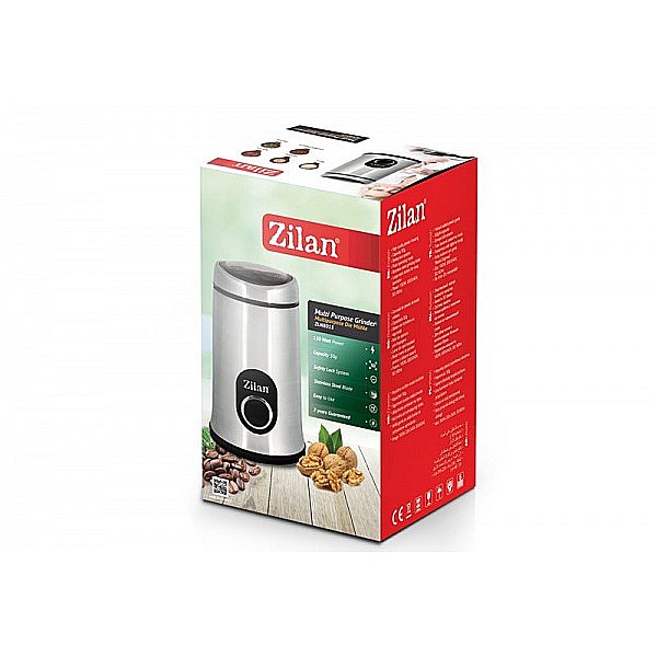 Rasnita cafea electrica, Zilan ZLN-8013,Argintiu /Negru 150 W, inox, cutite macinare otel inoxidabil [4]