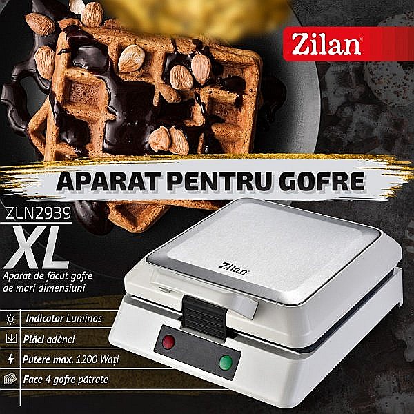 Aparat de facut gofre Zilan ZLN2939 Alb, 1200W, 4 felii, indicator led [2]