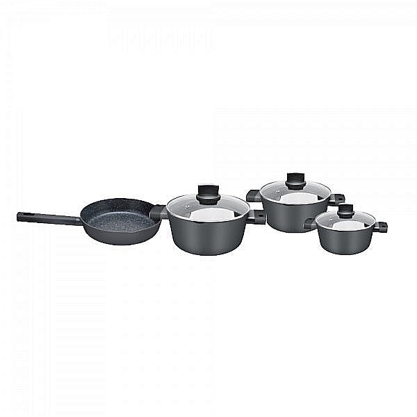 Set oale, 7 piese din aluminiu,compus din 3 oale cu manere ,1 tigaie, 3 capace sticla termorezistent / ZLN 0959 [5]