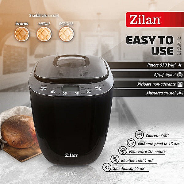 Masina de facut paine, putere 550W, ecran digital, coacere ajustabila, negru / ZLN 5213 [4]
