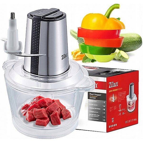 Tocator legume-fructe ZILAN ZLN-3888, Putere 300W, Vas din sticla 1.6L, 4 lame inox, 2 trepte de viteza [2]