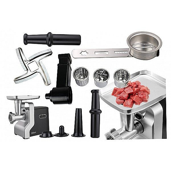 Masina de tocat carne multifunctionala ZILAN ZLN0126, Negru/Gri 2100 W, 3 viteze, Accesorii pentru feliat legume, Accesoriu pentru carnati, Accesorii pentru feliere si maruntire, Cutit inox, [3]