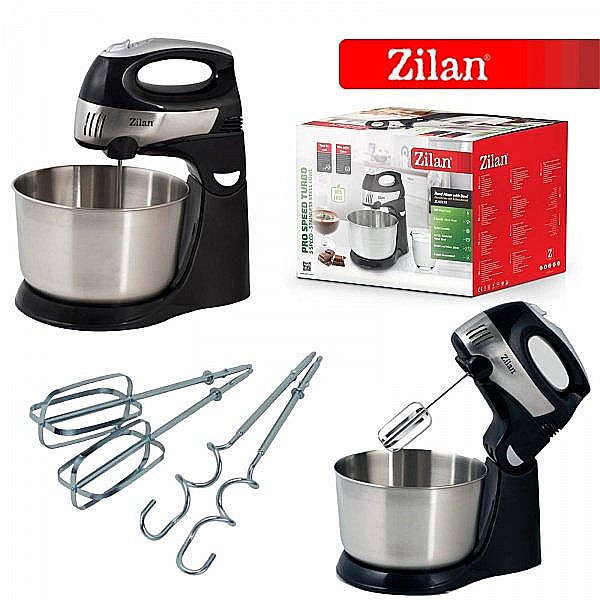 Mixer cu Bol Inox ZILAN ZLN-8198, Capacitate bol mare 4.3Litri, Putere 350W, Functie Turbo, 5 viteze [2]