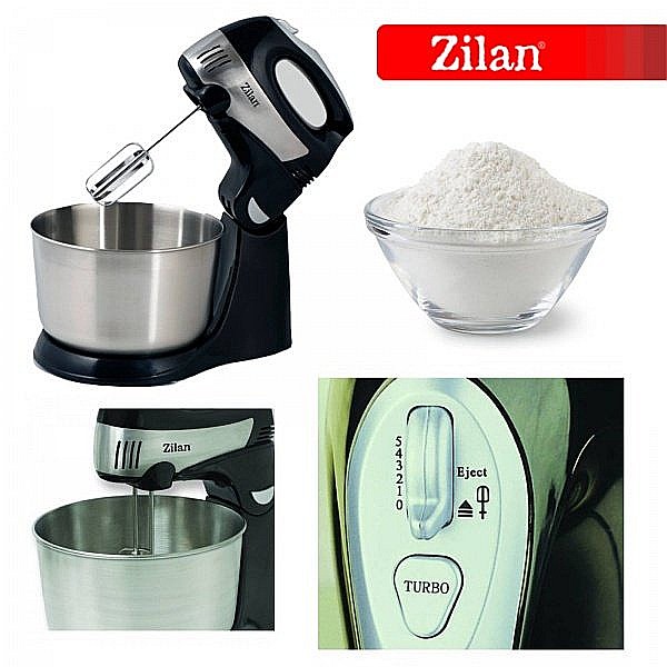 Mixer cu Bol Inox ZILAN ZLN-8198, Capacitate bol mare 4.3Litri, Putere 350W, Functie Turbo, 5 viteze [4]