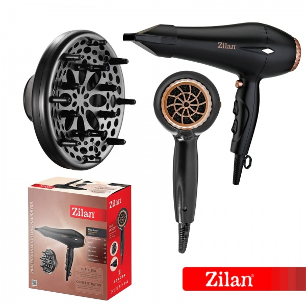 Uscator de par Zilan ZLN-1239, 2200 W, 3 Trepte temperatura, 3 Viteze, Concentrator, Difuzor, Negru [2]