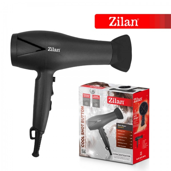 Uscator de par Zilan ZLN4872 Negru, 2000W, doua trepte de viteza, buton pentru aer rece, protectie la supraincalzir [2]