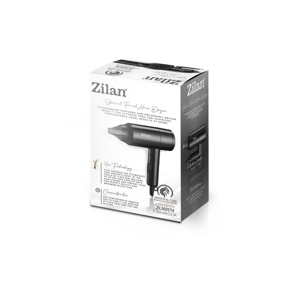 Uscator de par Zilan ZLN9174, Maner pliabil, 3 trepte de temperatura, 1800W, 2 trepte de viteza, Functie ionica, [3]
