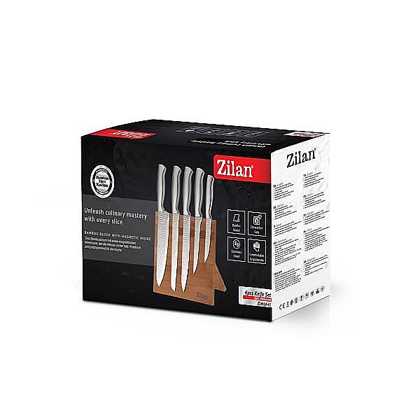 Set 5 cutite din otel inoxidabil, plus suport din bambus ZILAN / ZLN 1641 [2]