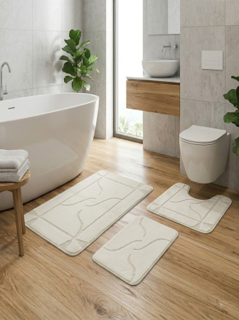 Covorase pentru  baie - Set covorașe baie crem 3 piese antiderapante