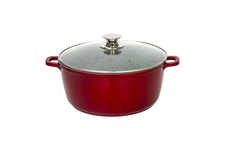 Cratite - Oală granit roșu 3L cu capac sticlă 22 cm compatibilă inducție