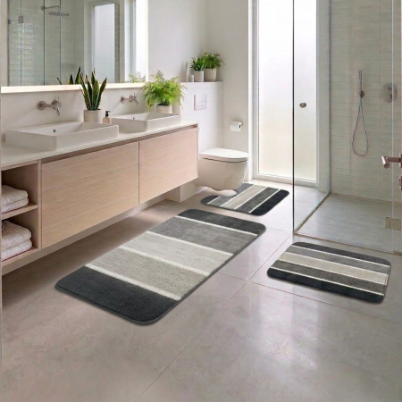 Covoare - Set covorașe baie 3 piese gri antiderapante