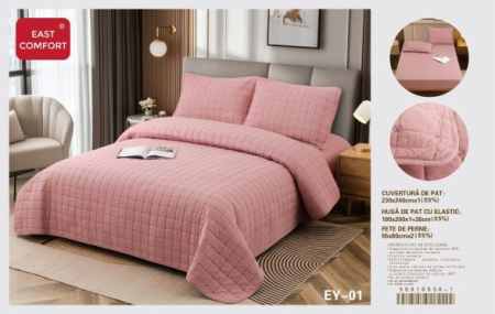 Cuverturi de pat - Set cuvertura pentru pat cu husa elastica si fete de perna