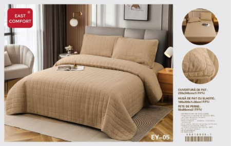 Cuverturi de pat - Set Cuvertura Pat cu Husa Elastica si Fete de Perna EY-05