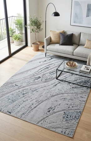 Covor modern - Covor modern Kingston Silver Flow gri cu design abstract argintiu pentru living