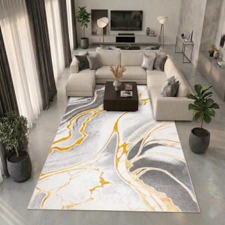 Covor modern - Covor living modern gri auriu model marmura Aura Lux Turcia
