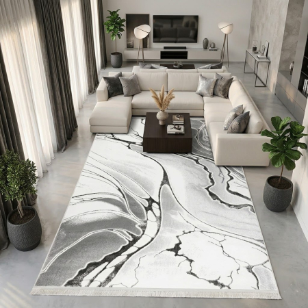Covor modern - Covor modern gri alb model marmura living Aura Lux Turcia