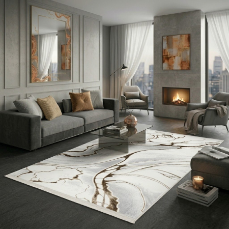 Covor modern - Covor living modern crem maro model abstract 10mm