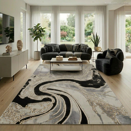 Covor modern - covor Marmara negru auriu modern living