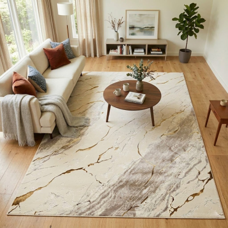 Covor modern - Covor modern Asia crem gold model marmură pentru living