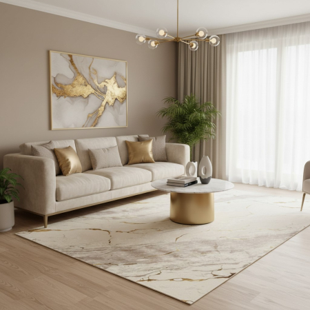 Covor modern - Covor modern Asia crem gold model marmură pentru living