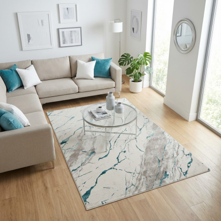 Covoare - Covor modern Asia crem turcoaz model marmură pentru living