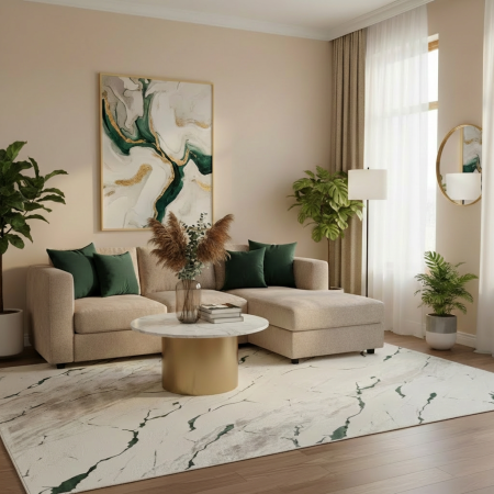 Covoare - Covor modern Asia crem verde model marmură pentru living