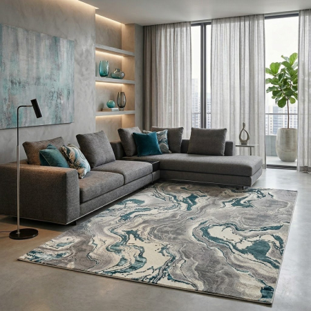 Covoare - Covor modern Buse Galaxy turcoaz gri living design abstract