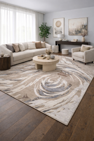 Covoare - Covor modern Gloria Ivory Flow crem-bej cu model abstract pentru living