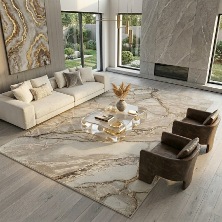 Covor modern - Covor modern Carera bej auriu living design marmura luxury